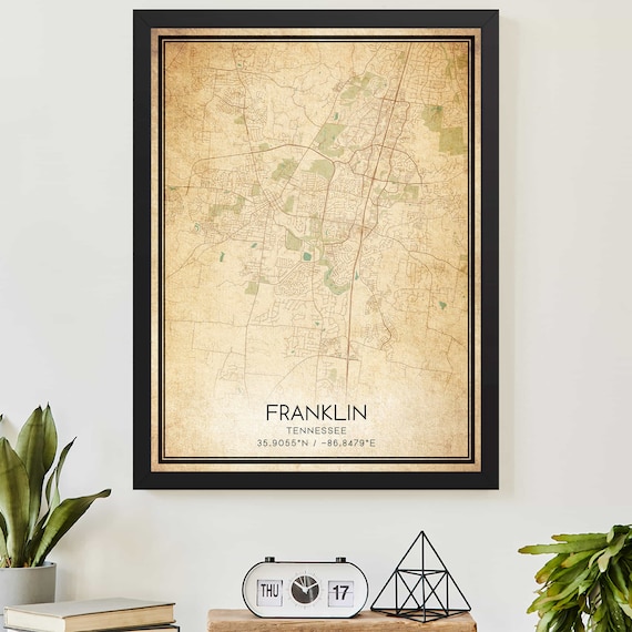 Franklin Tennessee Vintage City Street Map Home Decor Poster