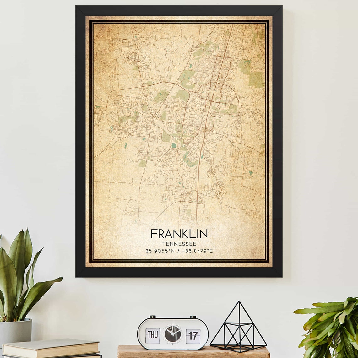 Franklin Tennessee Vintage City Street Map Home Decor Poster