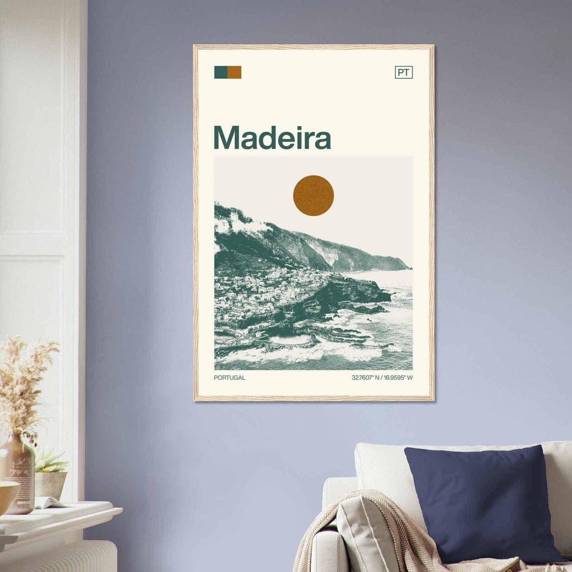 Madeira Portugal Modern Minimalist Cliffside Village Coastal Poster - Image 2