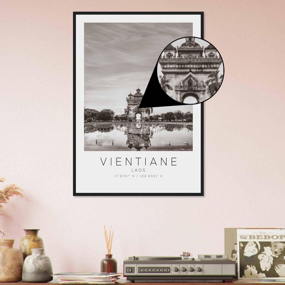 Vientiane Laos Patuxai Victory Arch Reflection Black White Poster - Image 4