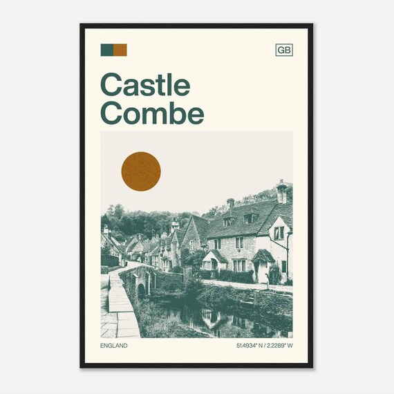 Castle Combe England Minimalist Monochrome Travel Photo Poster