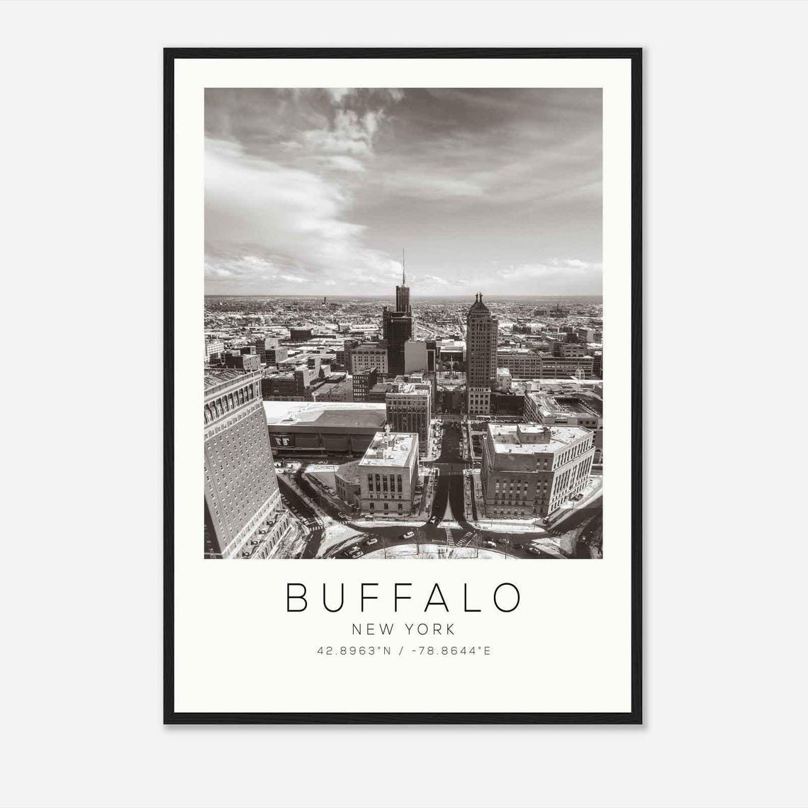 Buffalo New York Skyline Monochrome Cityscape Photography Poster