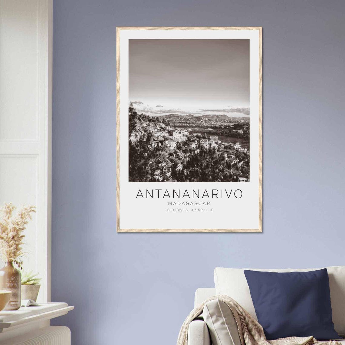 Antananarivo Madagascar Black White Hillside Cityscape Travel Poster - Image 2