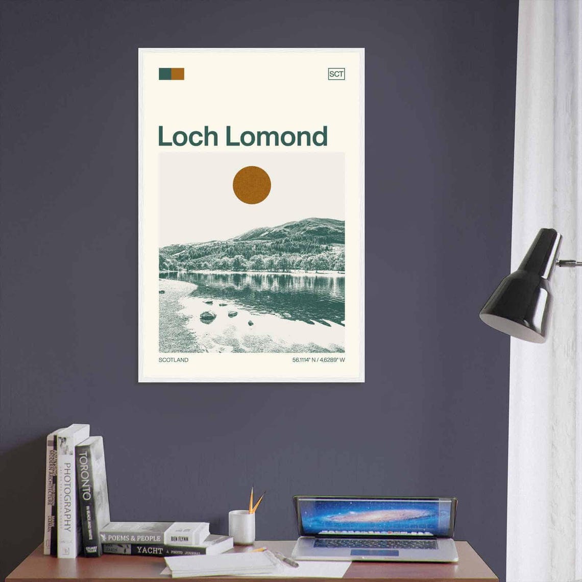 Loch Lomond Scotland Shoreline Hills Reflection Duotone Travel Poster - Image 3