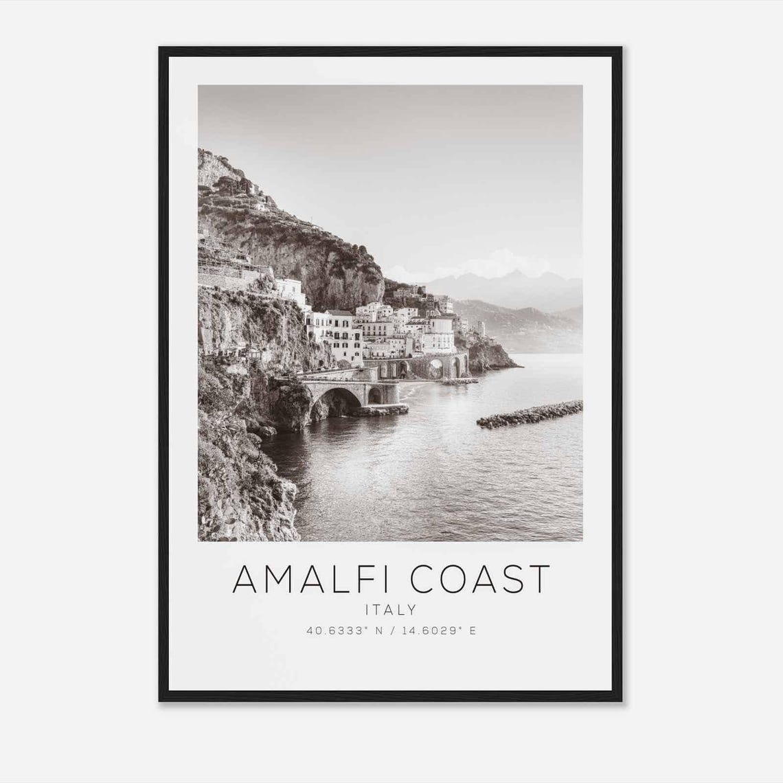 Amalfi Coast Italy Travel Photo Poster Bw Amalfi Coast Travel Print Minimalist Travel Poster Print