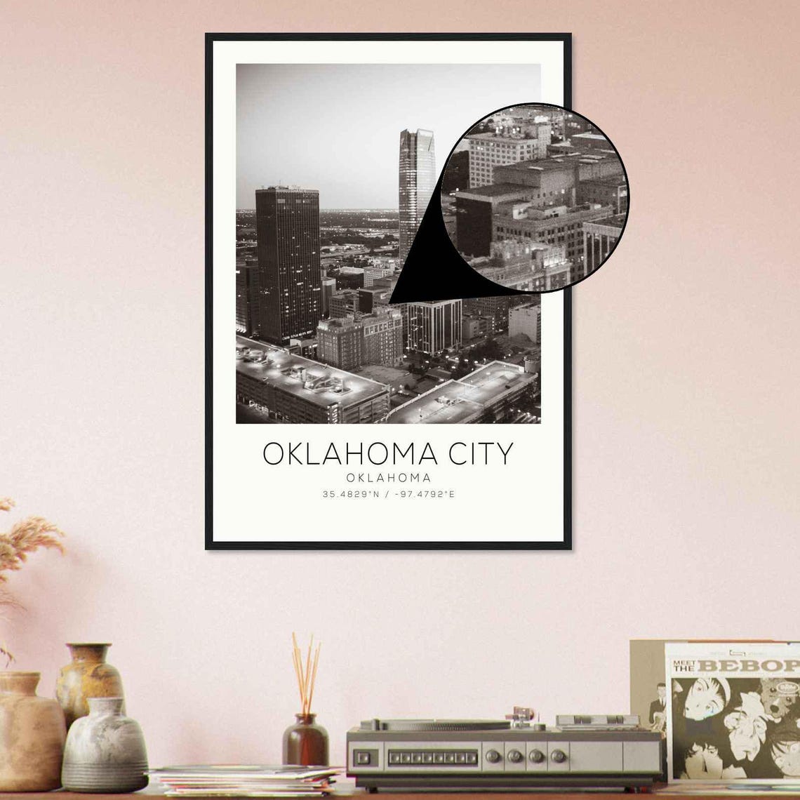 Oklahoma City Devon Tower Skyline Black and White Photo Poster - Image 4
