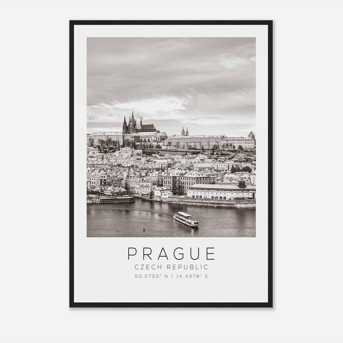 Prague Czech Republic Castle Old Town Vltava Black White Poster