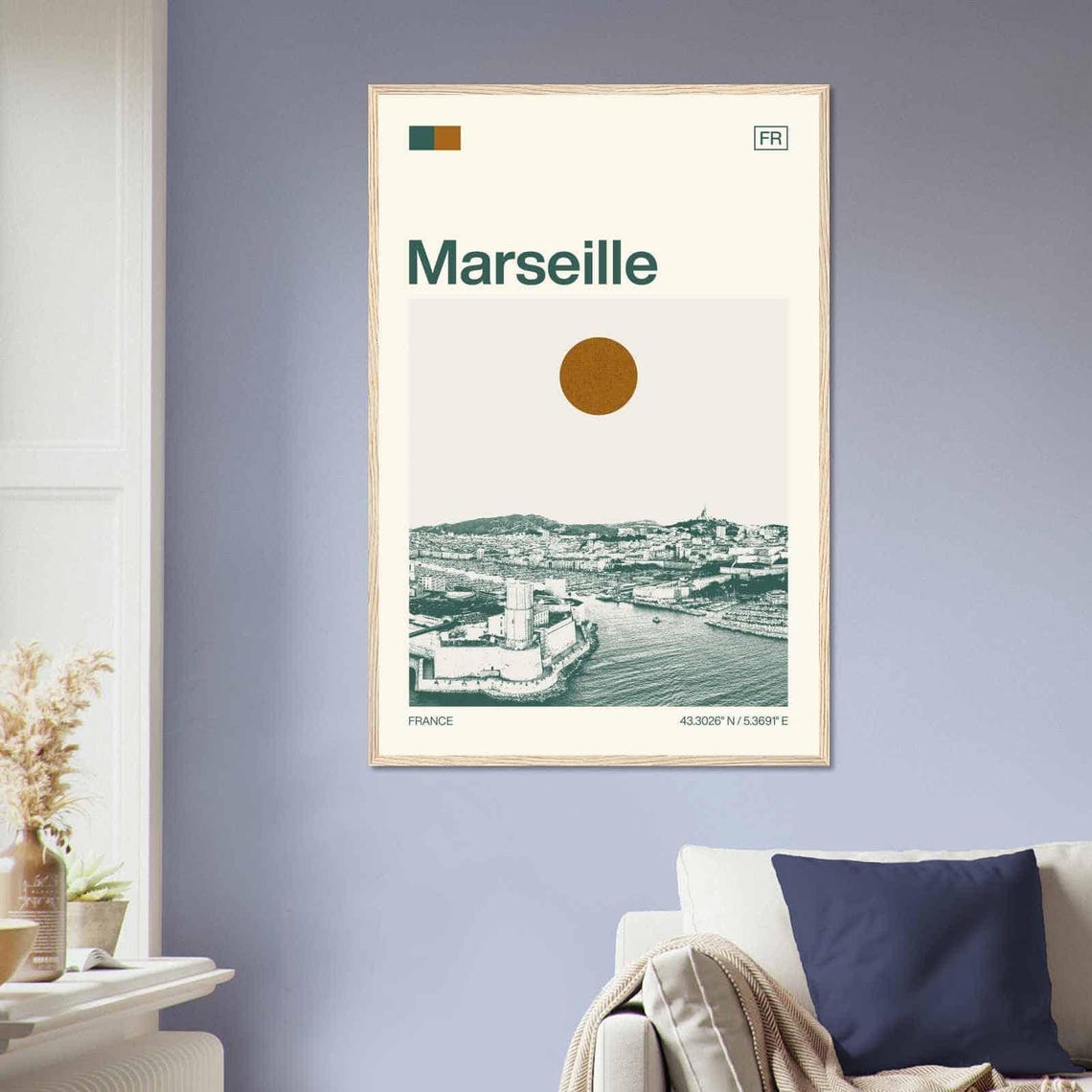 Marseille France Modern Minimalist Harbor Fortress Aerial Poster - Image 2