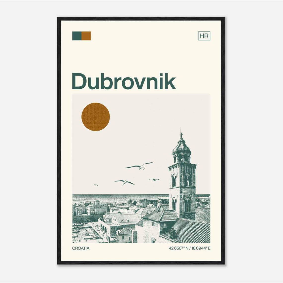 Dubrovnik Croatia Minimalist Monochrome Old Town Photo Travel Poster