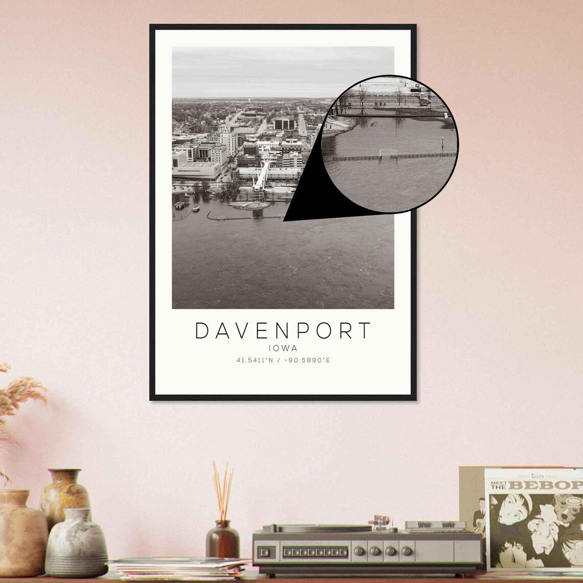 Davenport Iowa Mississippi River Downtown Aerial Photo Poster - Image 4