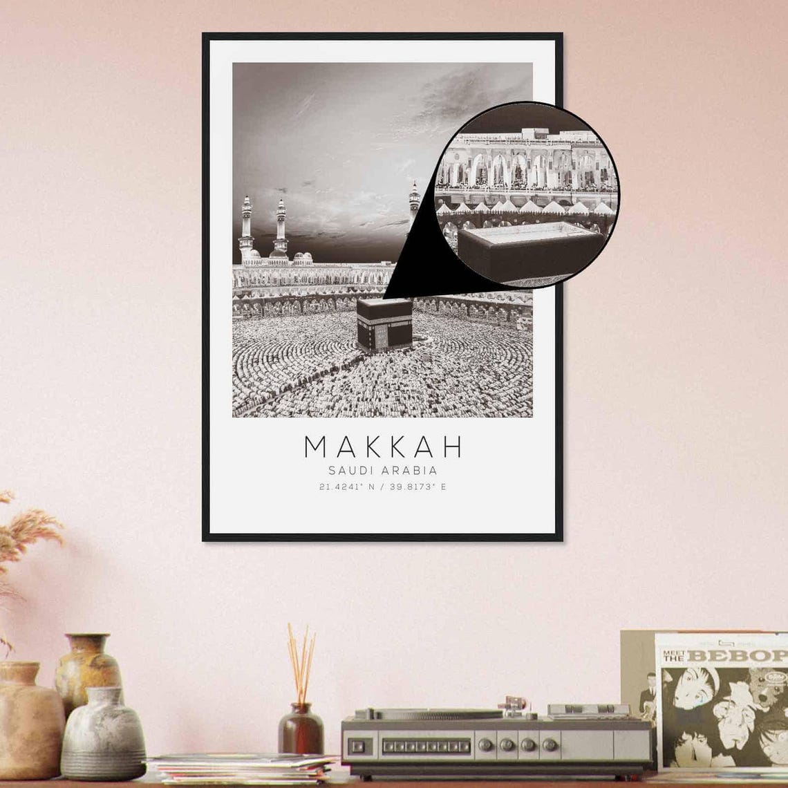 Makkah Saudi Arabia Kaaba Grand Mosque Black and White Photo Poster - Image 4