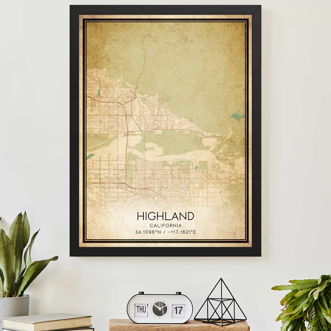 Vintage Highland California City Map Custom Personalized Art Print
