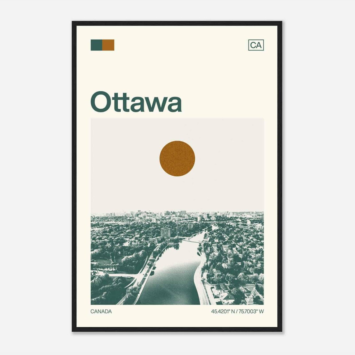 Ottawa Canada Capital City River Aerial Minimalist Travel Poster