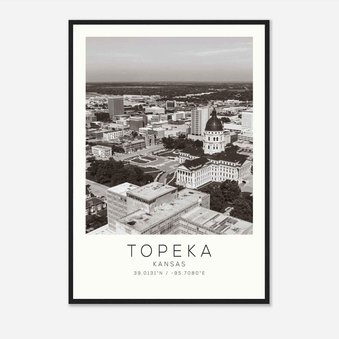 Topeka Kansas Capitol Skyline Aerial Minimalist Photo Poster