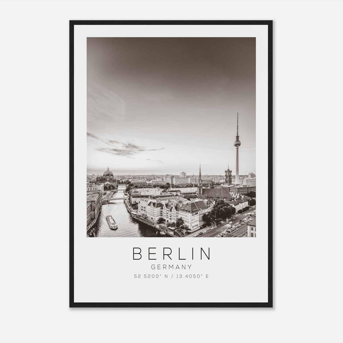 Berlin Germany TV Tower Panorama Black White Minimalist Poster