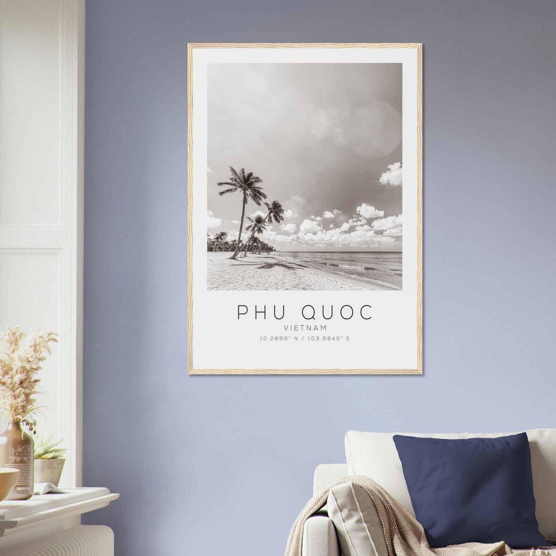 Phu Quoc Vietnam Palm Beach Tropical Shore Black and White Poster - Image 2
