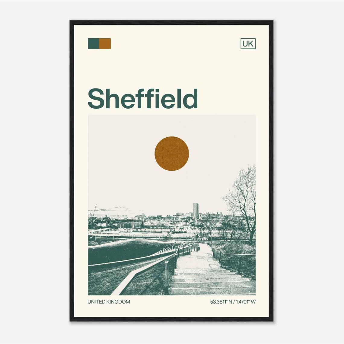 Sheffield United Kingdom Minimalist Monochrome Travel Poster