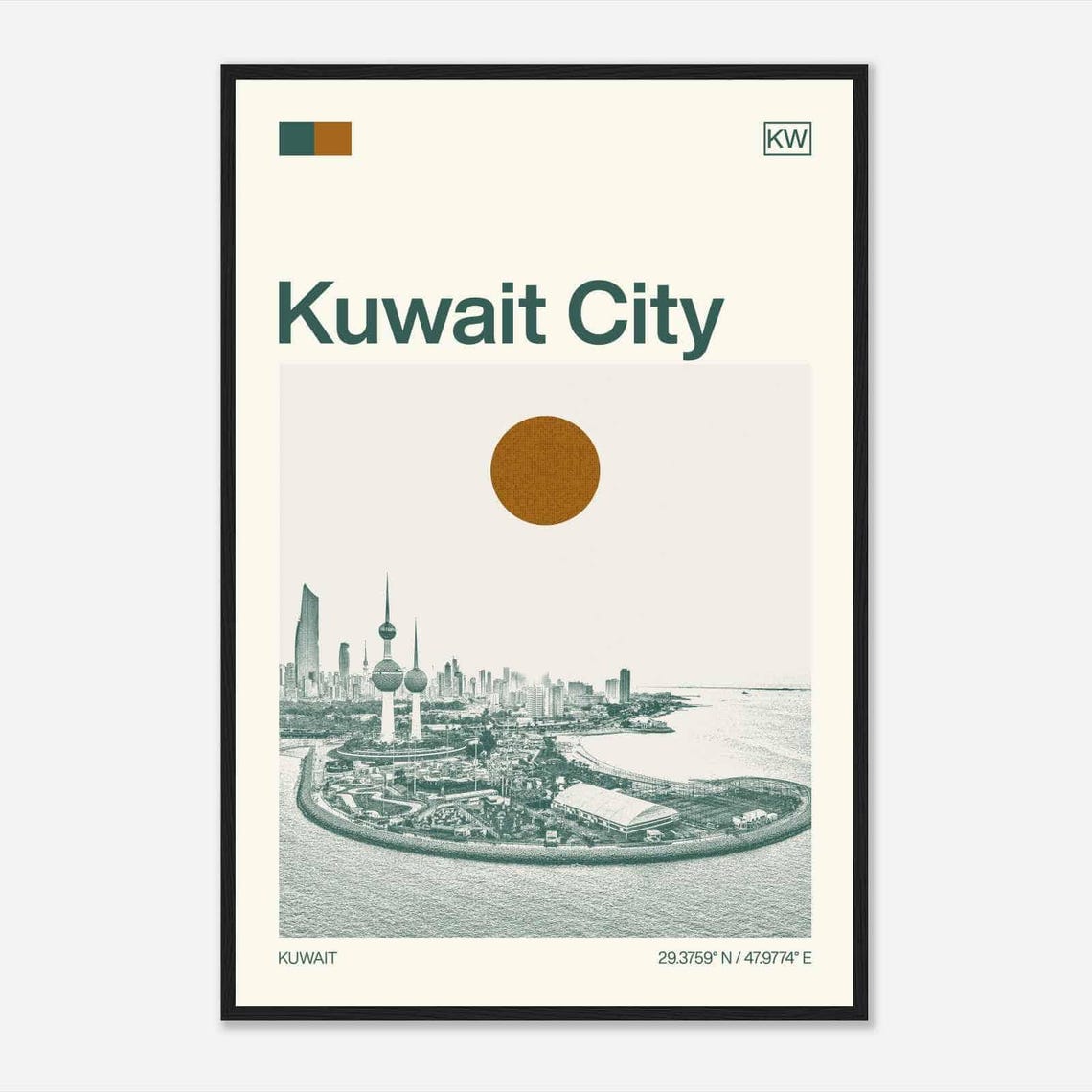 Kuwait City Kuwait Towers Corniche Waterfront Duotone Travel Poster