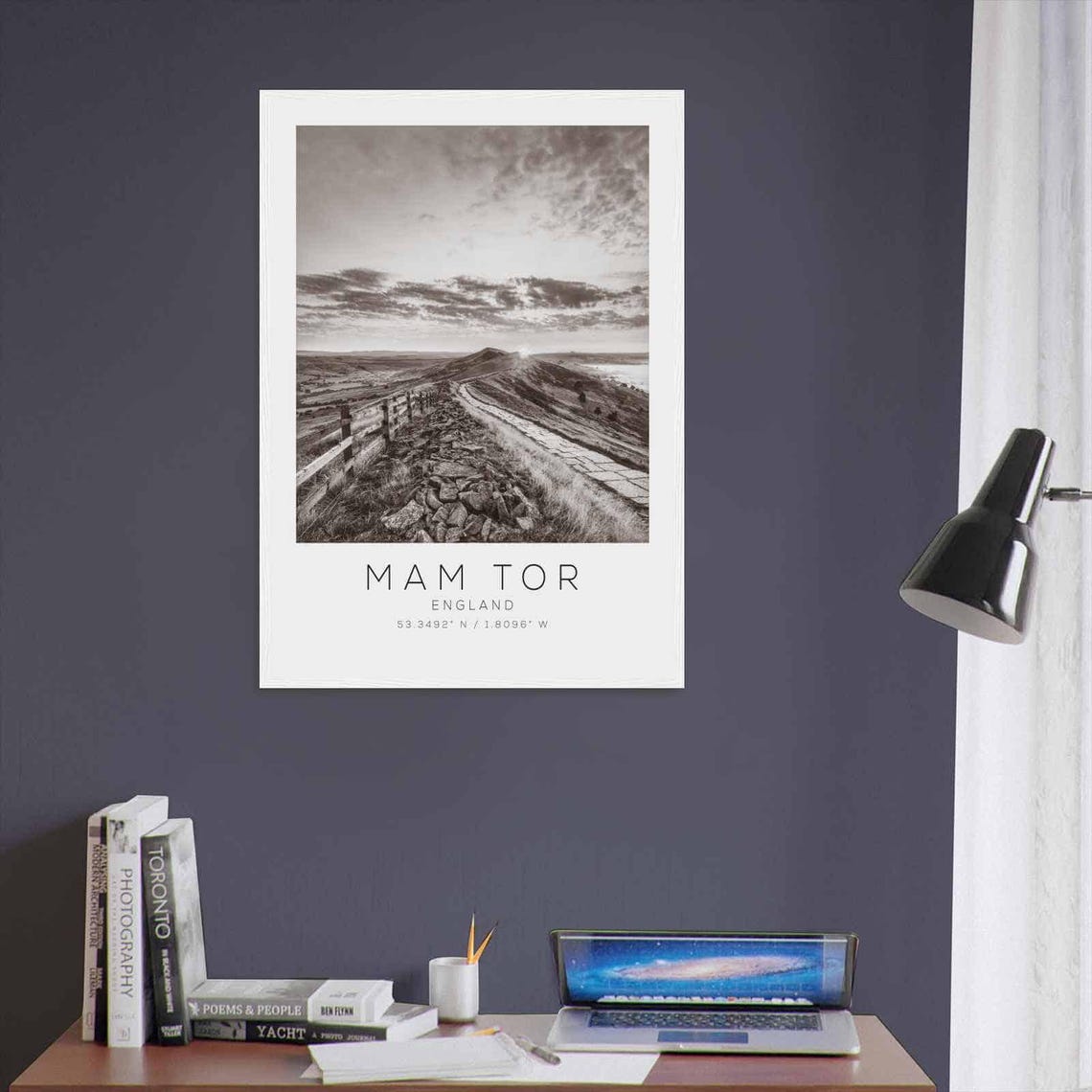 Mam Tor England Peak District Ridgeline Black and White Photo Poster - Image 3