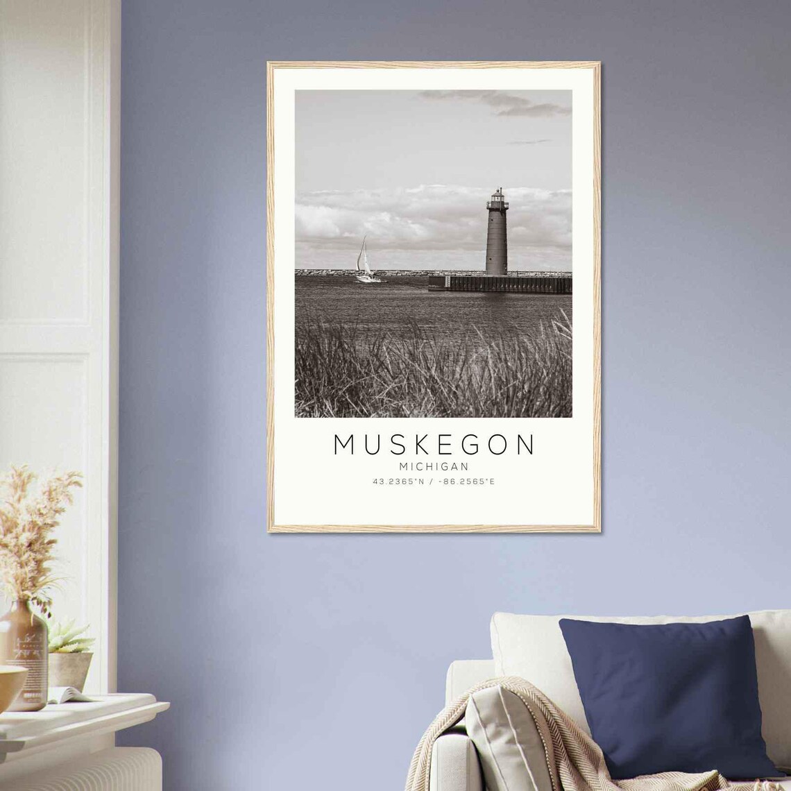 Muskegon Michigan Lighthouse Sailboat Minimalist Travel Poster - Image 2