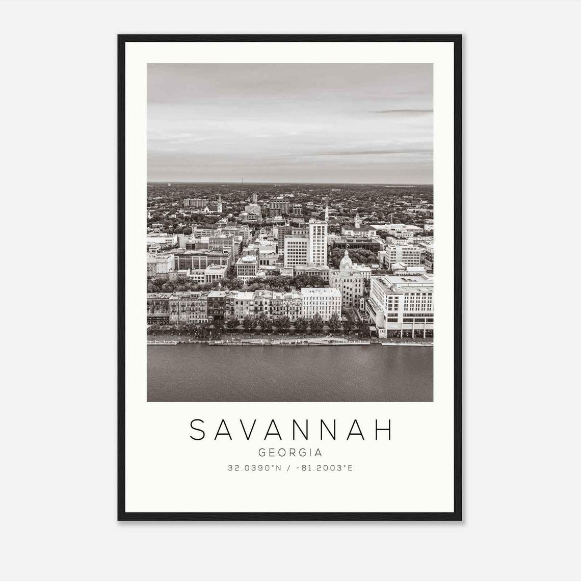 Savannah Georgia Historic Waterfront Aerial Minimalist Photo Poster