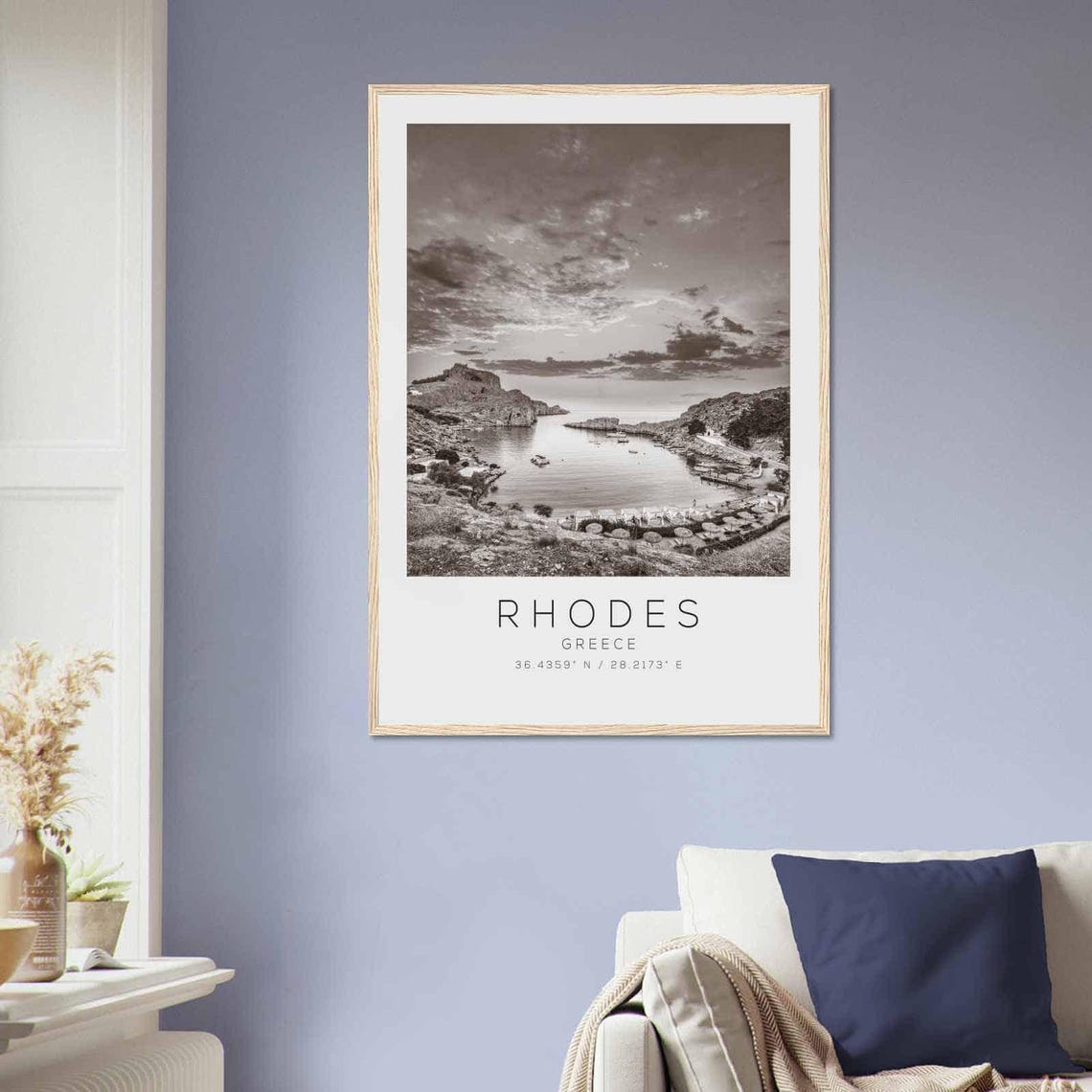 Rhodes Greece Black And White Coastal Bay Sunset Photo Poster - Image 2