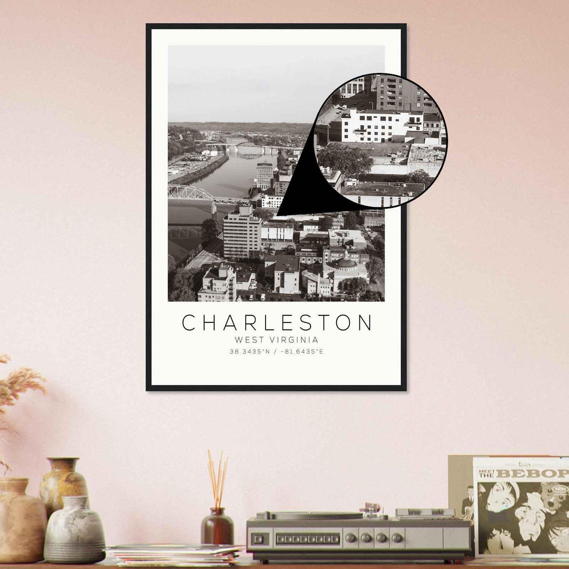 Charleston West Virginia Downtown River Aerial Bridge View Poster - Image 4