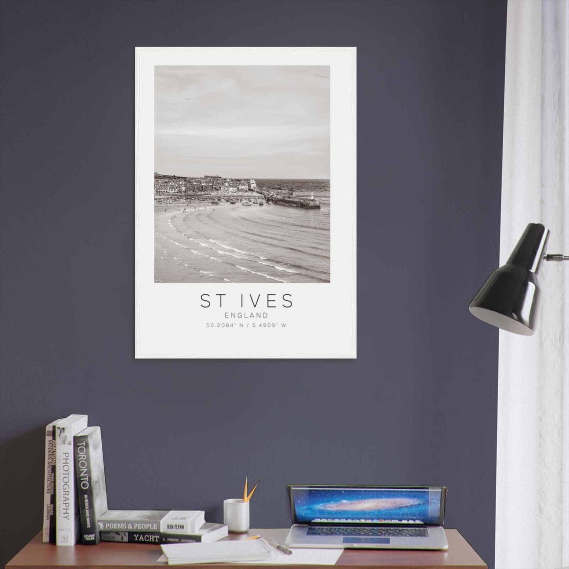 St Ives England Beach Harbor Lighthouse Black and White Photo Poster - Image 3