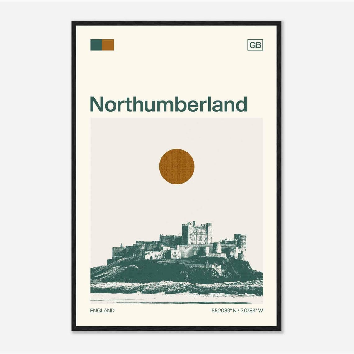 Northumberland England Modern Minimalist Coastal Castle Art Poster