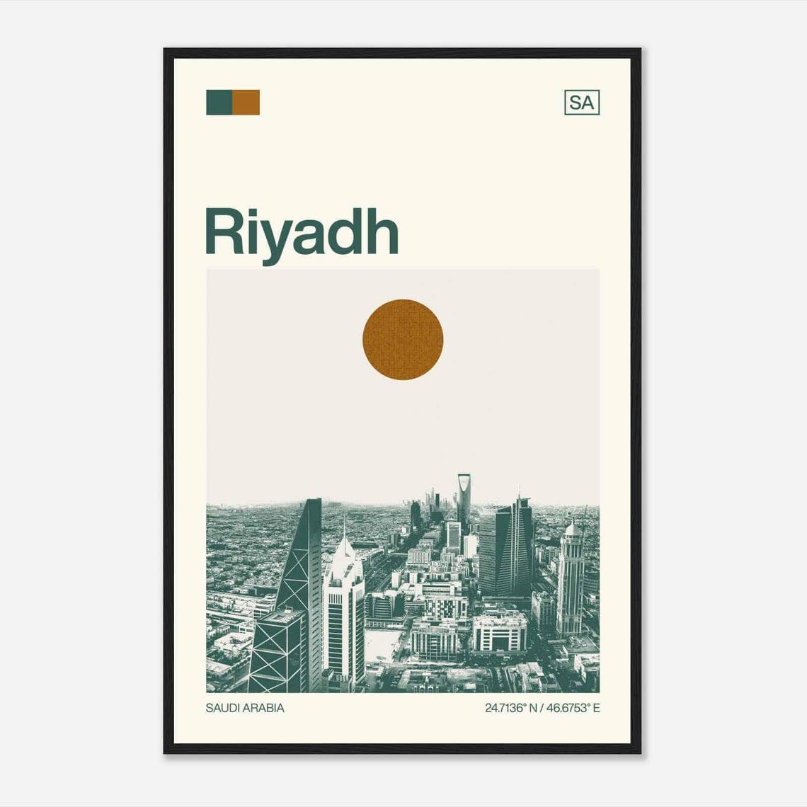 Riyadh Saudi Arabia Kingdom Centre Skyline Sun Duotone Travel Poster