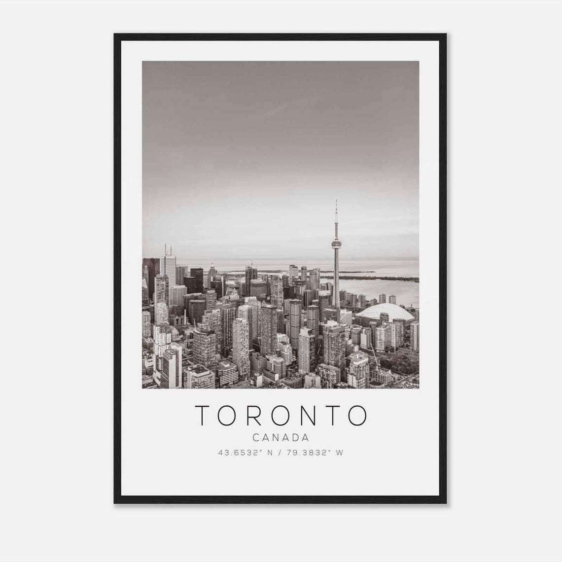 Toronto Canada Skyline CN Tower Lakefront Black White Poster