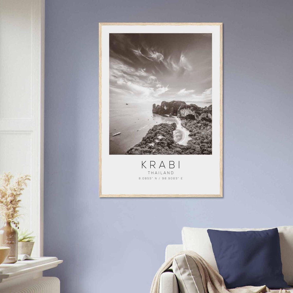 Krabi Thailand Black White Limestone Cliffs Island Beach Poster - Image 2