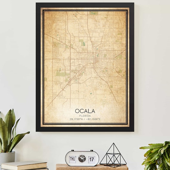 Vintage Ocala Florida Street Map Coordinates Home Decor Poster