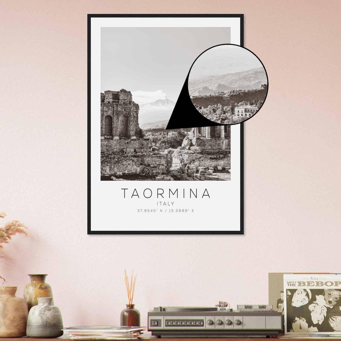Taormina Italy Travel Photo Poster Bw Taormina Travel Print Minimalist Travel Poster Print Ds2 - Image 4