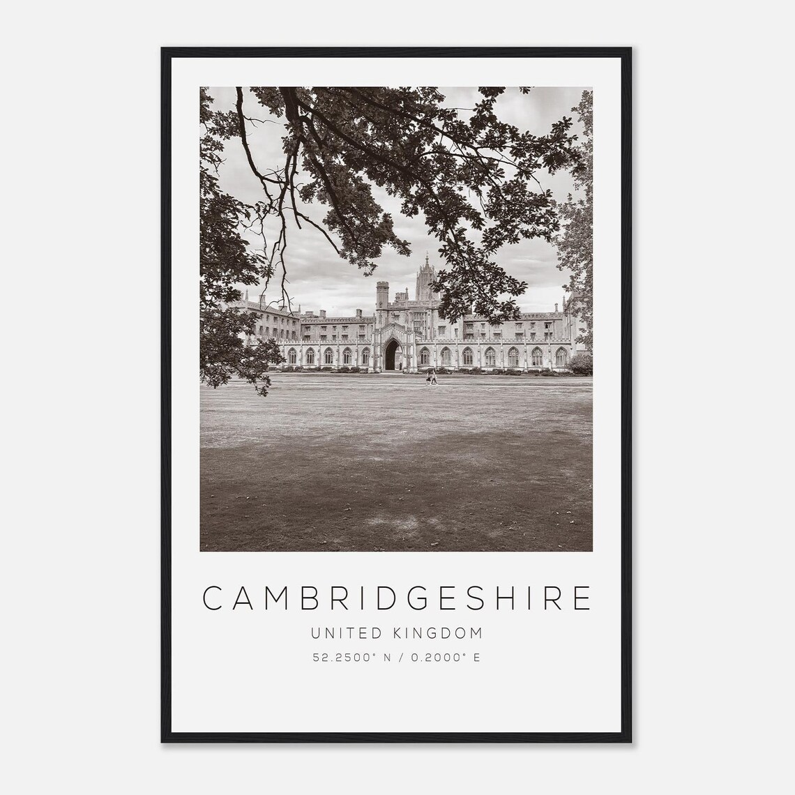 Cambridgeshire Historic College Quad Black White Photo Poster