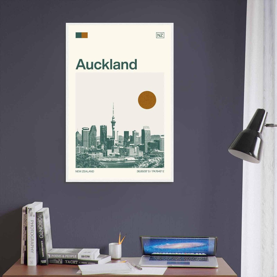 Auckland New Zealand Sky Tower Skyline Duotone Travel Poster - Image 3