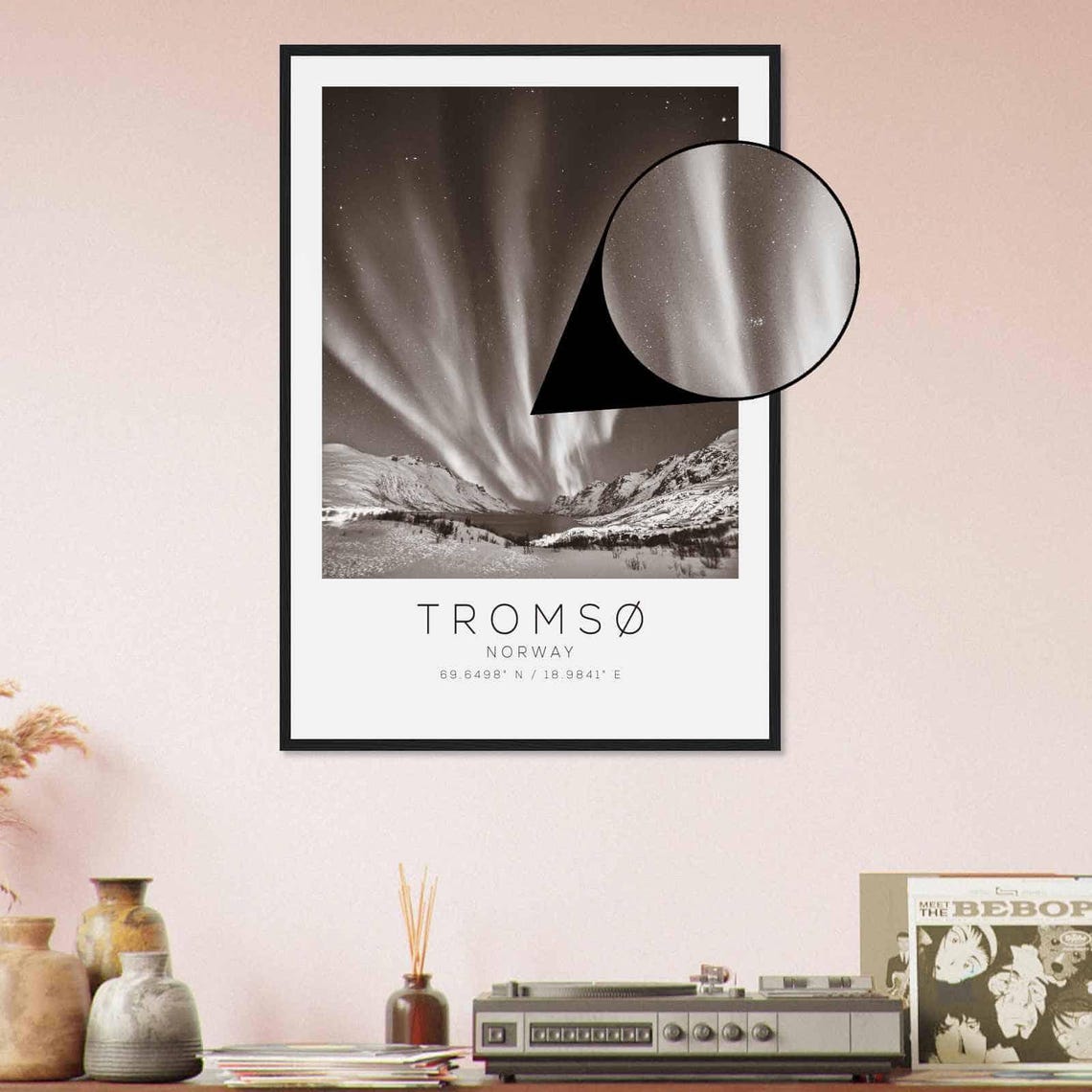 Tromso Norway Northern Lights Snowy Valley Black White Poster - Image 4