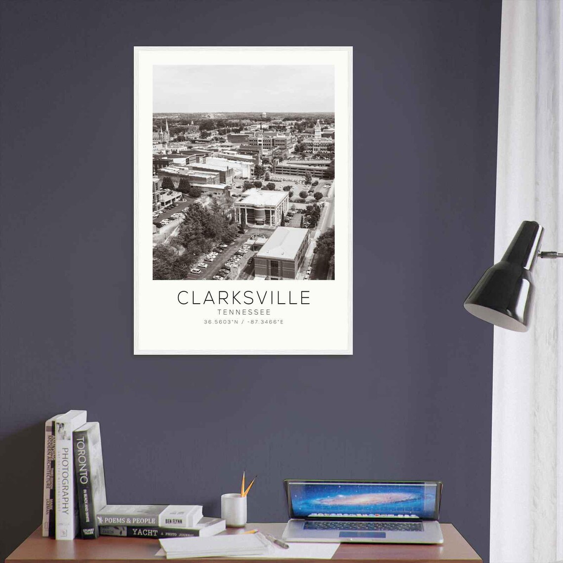 Clarksville Tennessee Downtown Aerial Church Spires View Poster - Image 3