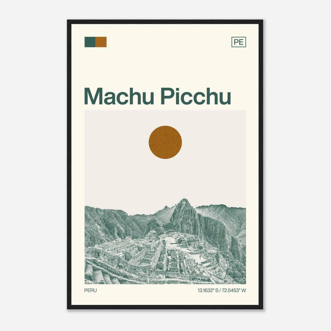 Machu Picchu Peru Modern Minimalist Mountain Ruins Art Poster