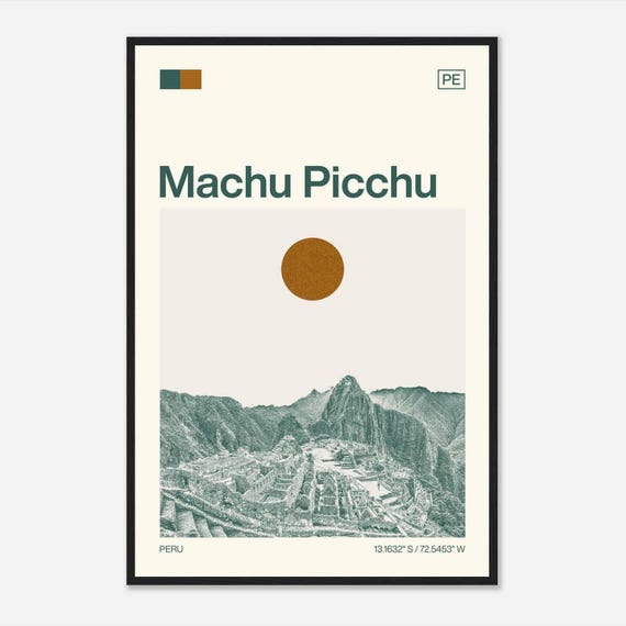 Machu Picchu Peru Minimalist Monochrome Travel Photo Poster