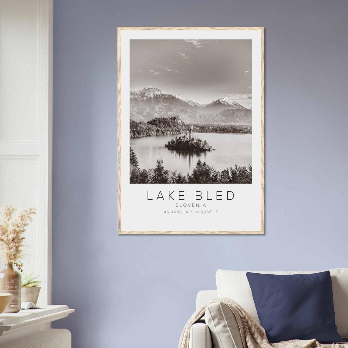 Lake Bled Slovenia Black White Island Church Mountain Poster - Image 2