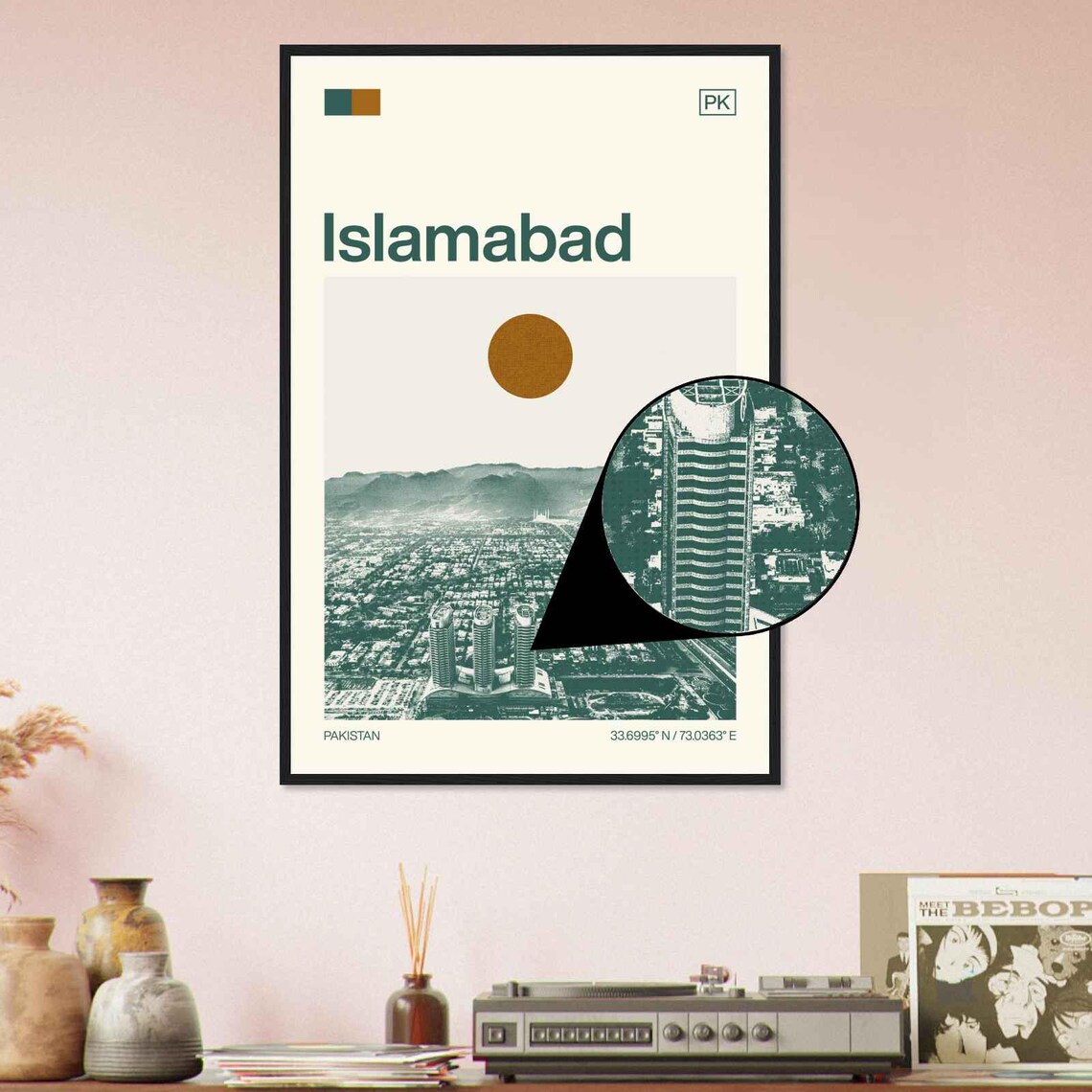 Islamabad Pakistan Margalla Hills City Panorama Duotone Travel Poster - Image 4