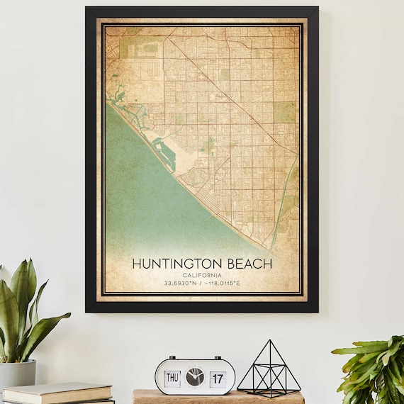 Huntington Beach California Vintage Street Map Coordinate Art Poster