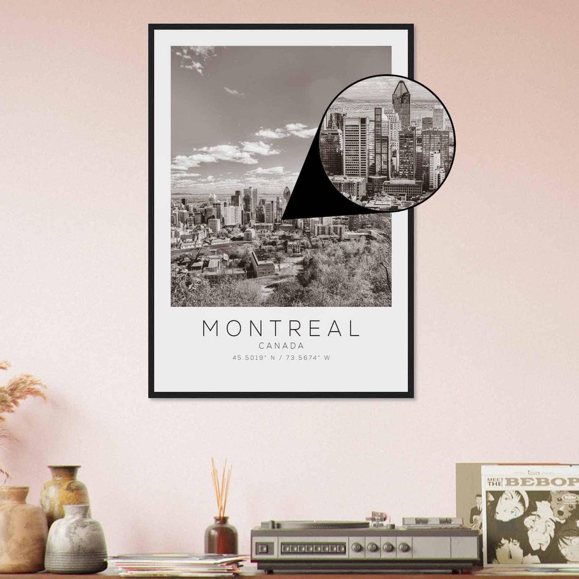 Montreal Canada Downtown Skyline Panorama Black and White Photo Poster - Image 4