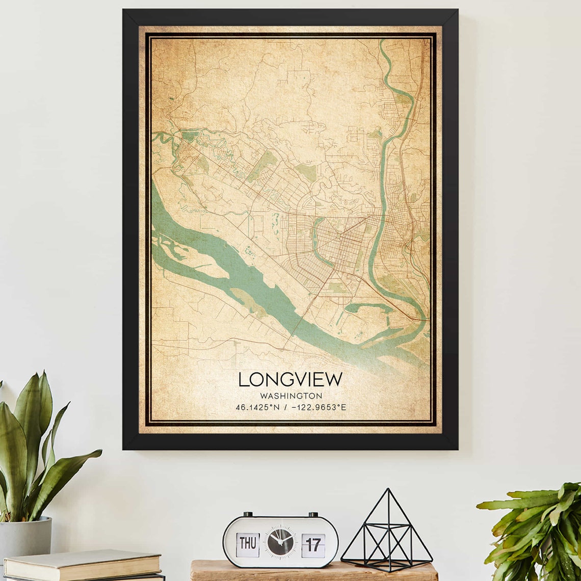 Longview Washington Vintage Street Map Sepia Parchment Poster