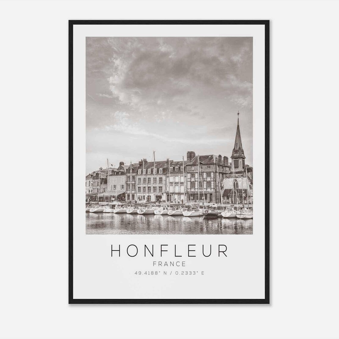 Honfleur France Black and White Harbor Sailboats View Travel Poster