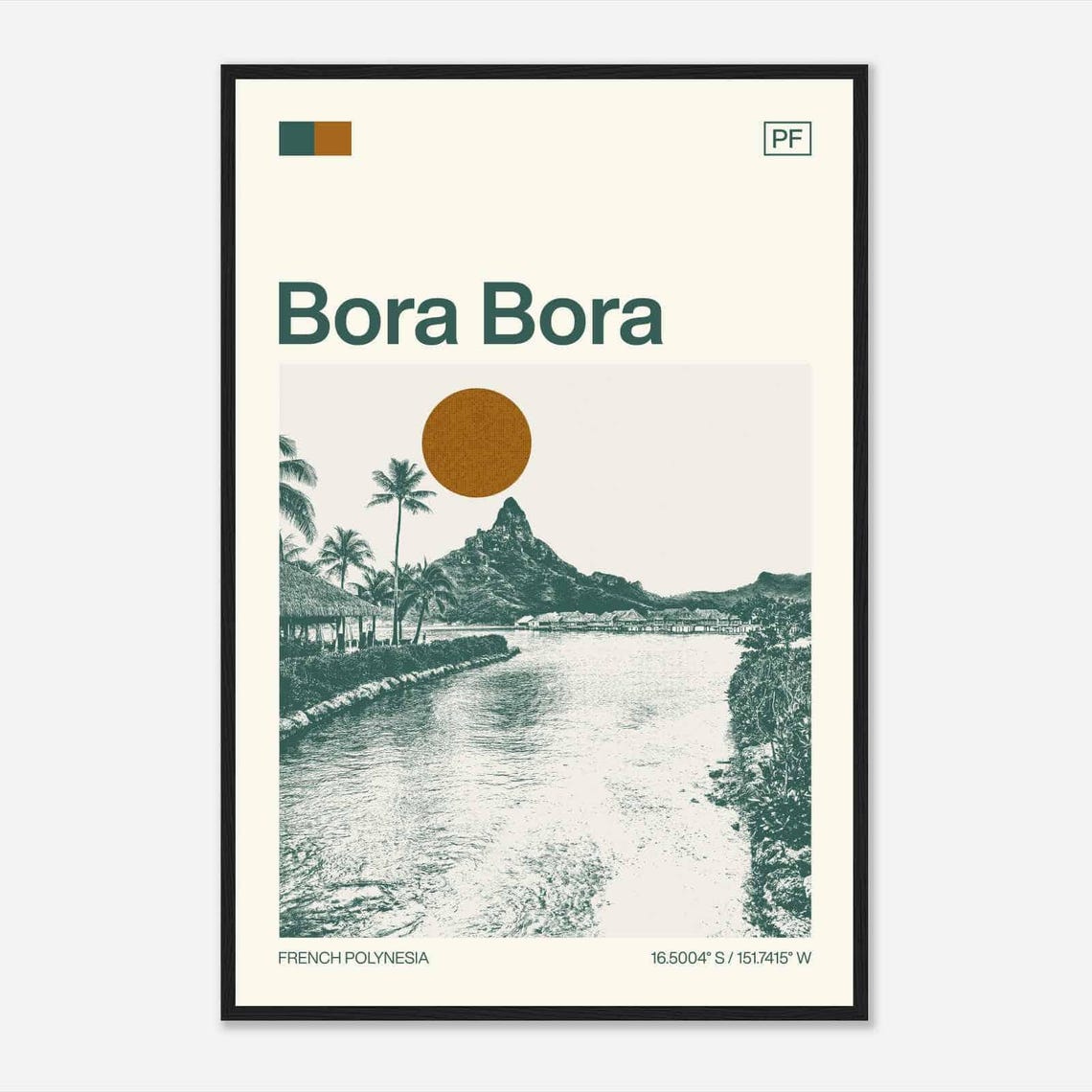 Bora Bora Island Lagoon Mount Otemanu Vintage Coastal Travel Poster
