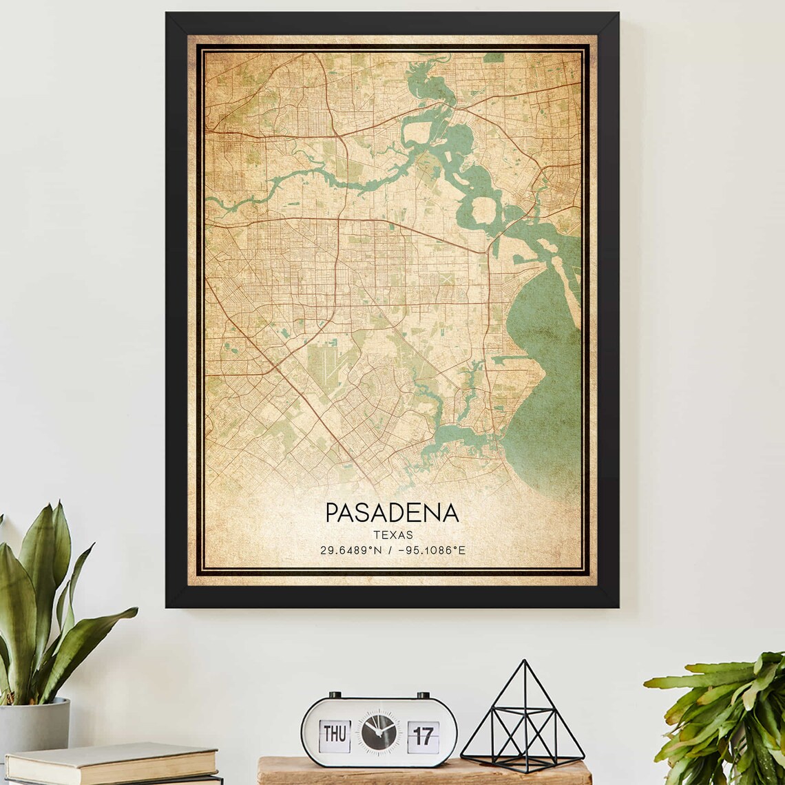 Vintage Pasadena Texas Map Art Print Poster
