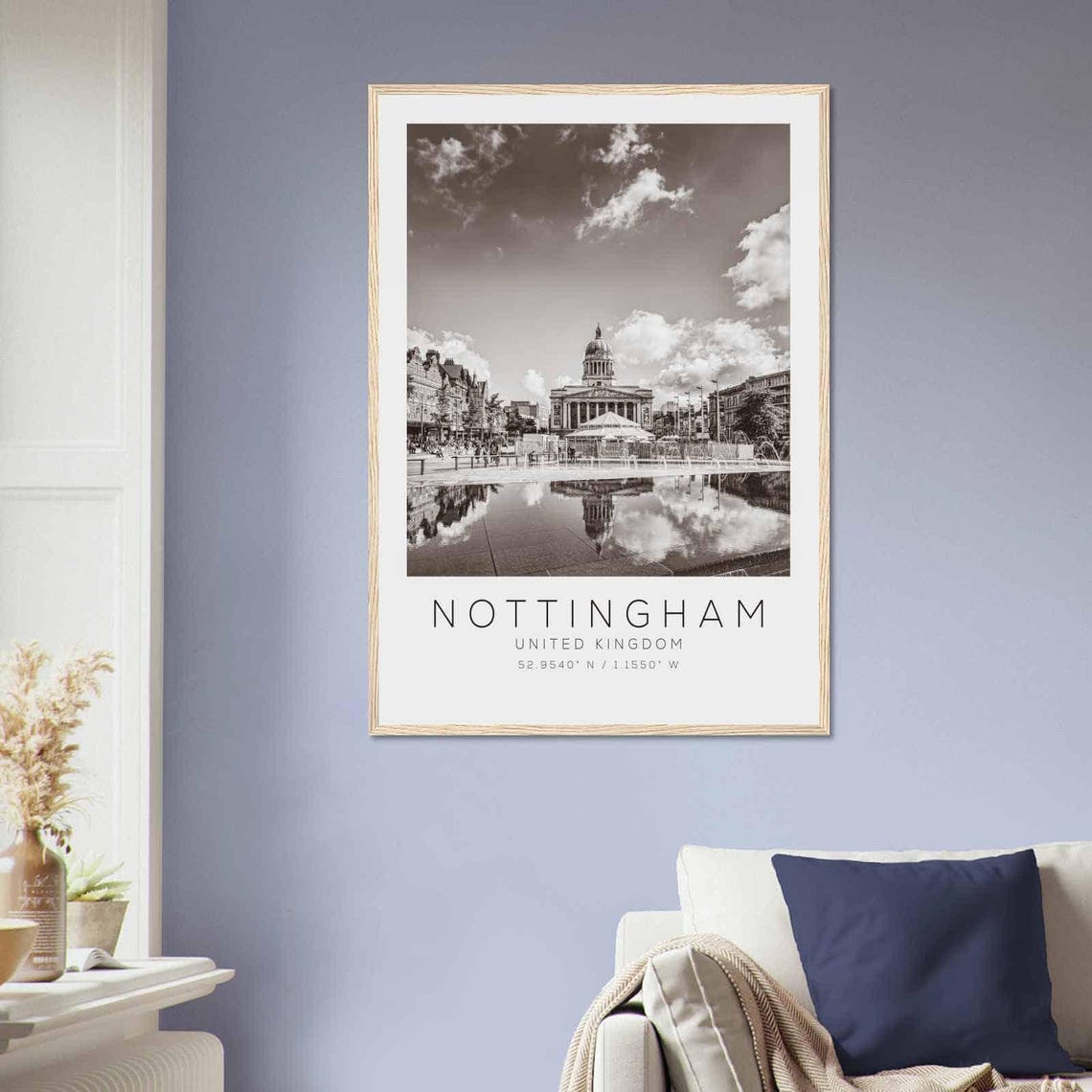 Nottingham United Kingdom Council House Fountain Black White Poster - Image 2