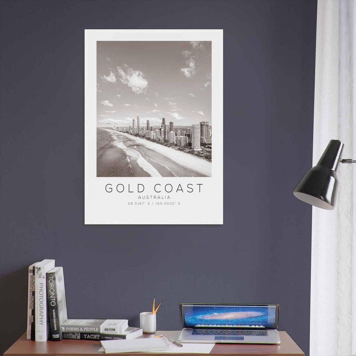 Gold Coast Australia Black and White Beach Skyline Aerial Poster - Image 3
